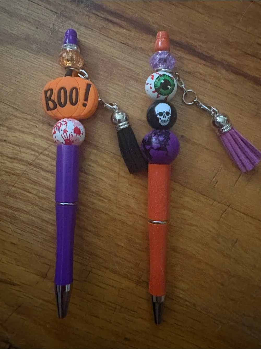 Halloween Handmade Pen Set — Purple & Orange Decorative Tassel Pens set of 2